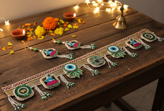 Premium Pink & Green Ethnic Handmade Decorative Bandhanwar for Diwali – Door Hanging Toran for Festive Home Décor
