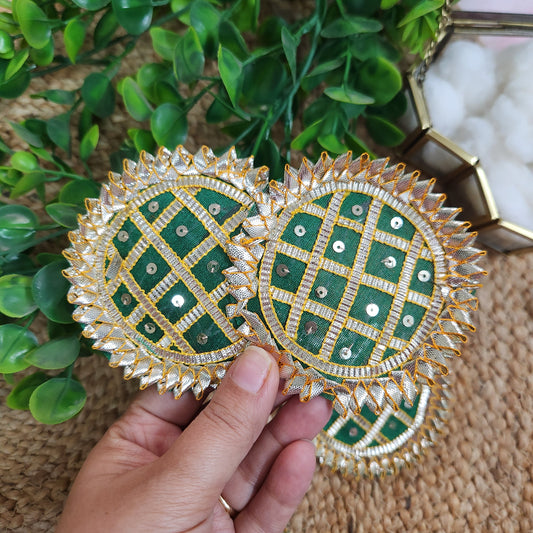 Round Gota Buti 2pc - Handcrafted Floral Gota Patti Embroidered Diwali Decorative Patch
