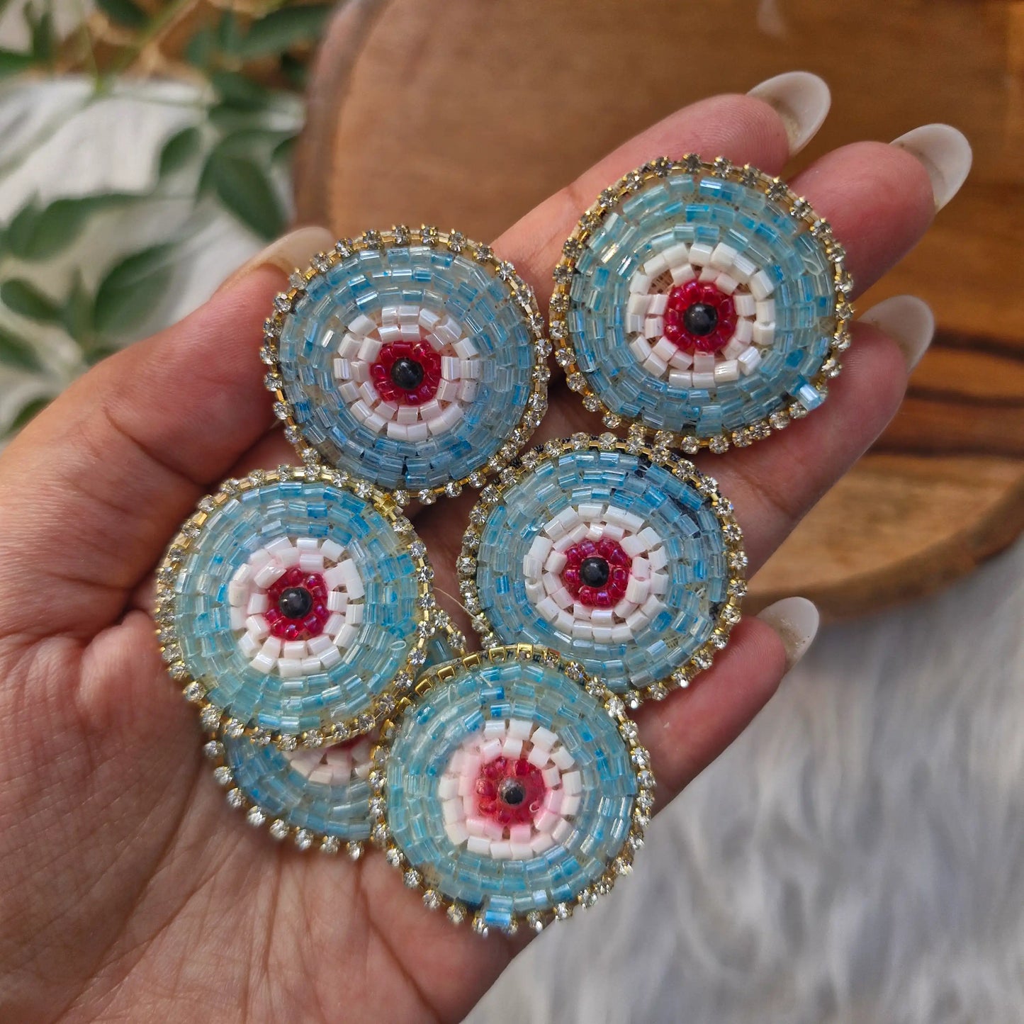 Small Beaded Evil Eye Patch 5pcs - Elegant HandCrafted Diwali DIY Booti Decoration