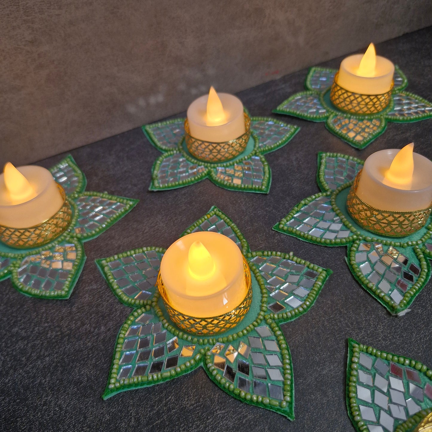 Lotus Mirror Tealight Holder for Diwali Décor 2pcs – Festive Decorative Candle Holder