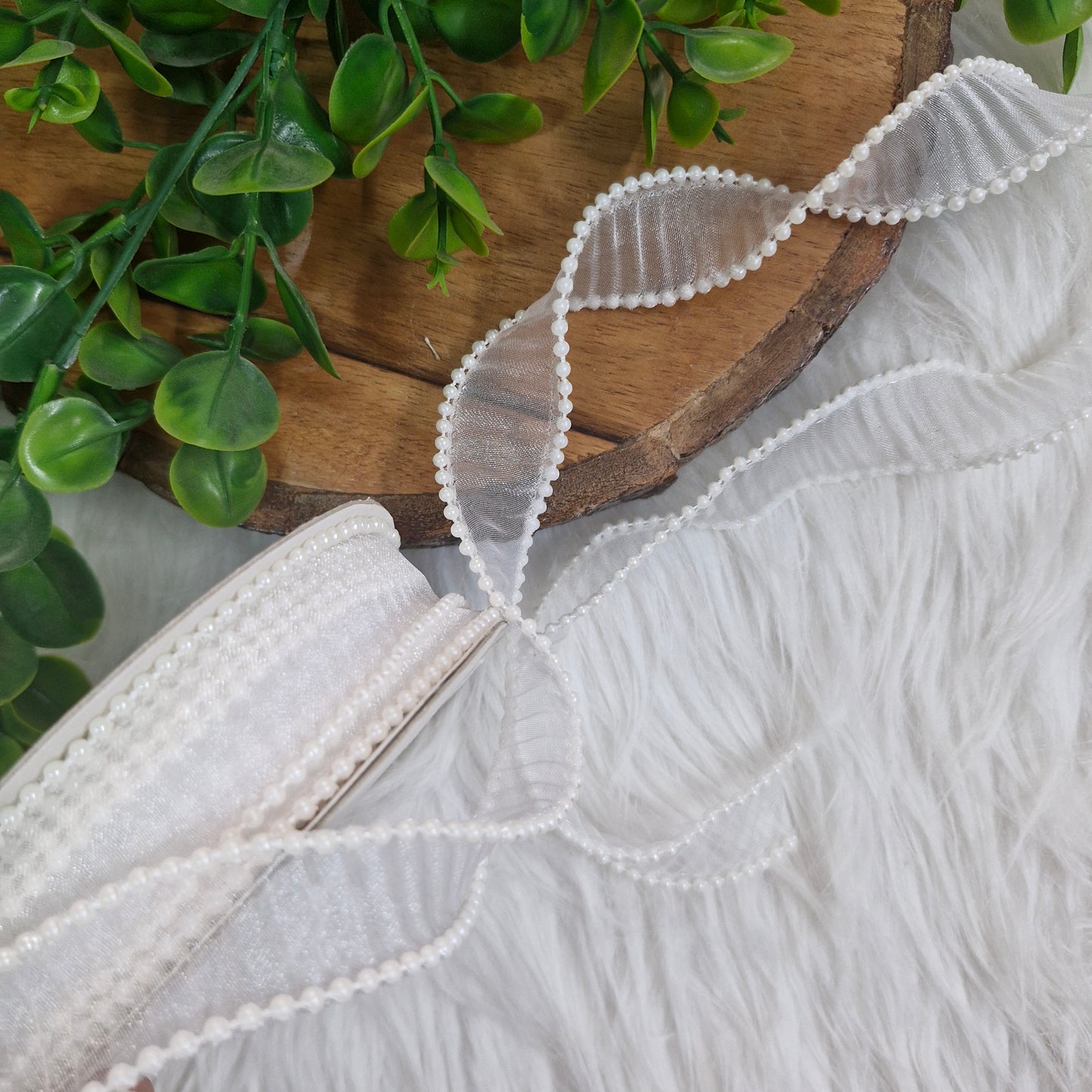 1 Inch Frill Pearl Organza Ribbon - Decorative Ribbon for Gift Wrapping, Crafts & Events