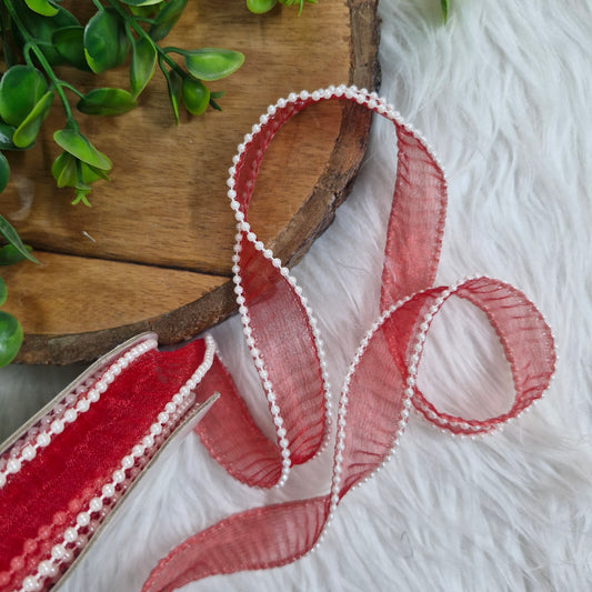 1 Inch Frill Pearl Organza Ribbon - Decorative Ribbon for Gift Wrapping, Crafts & Events