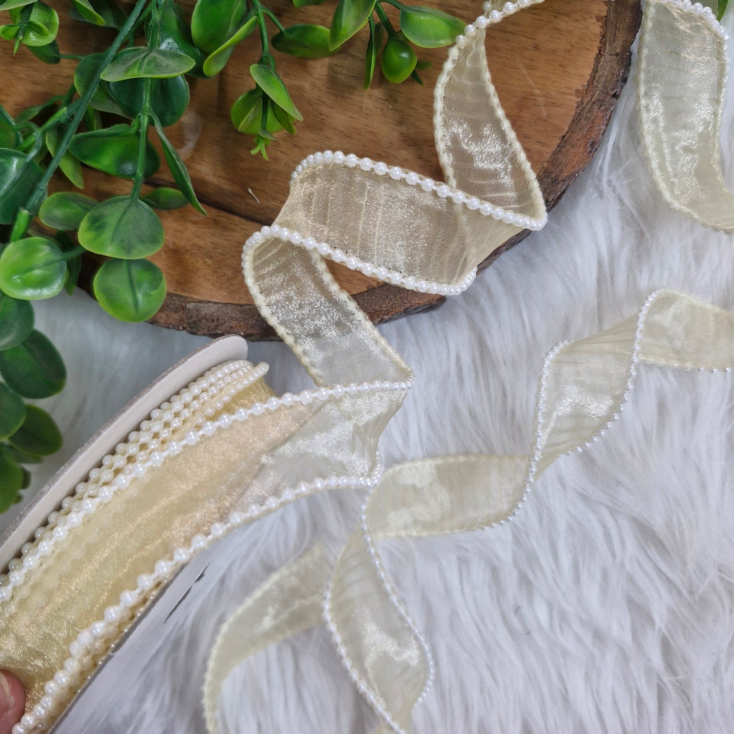 1 Inch Frill Pearl Organza Ribbon - Decorative Ribbon for Gift Wrapping, Crafts & Events