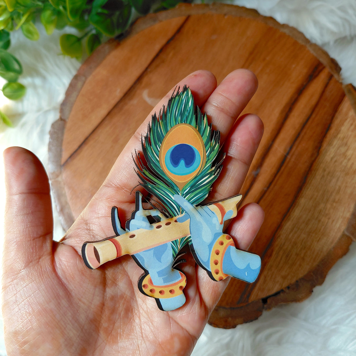 MDF Krishna Flute - Printed Wooden Ethnic Cutouts - Diwali DIY Decoratives