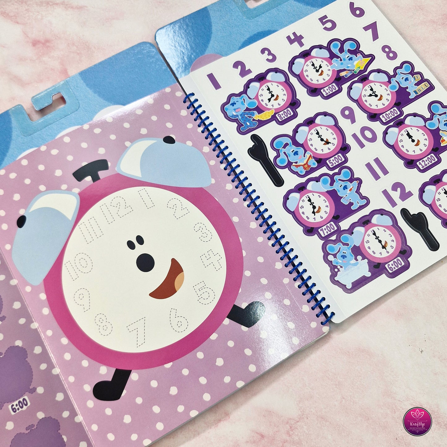 Children's book with cartoon clock illustrations
