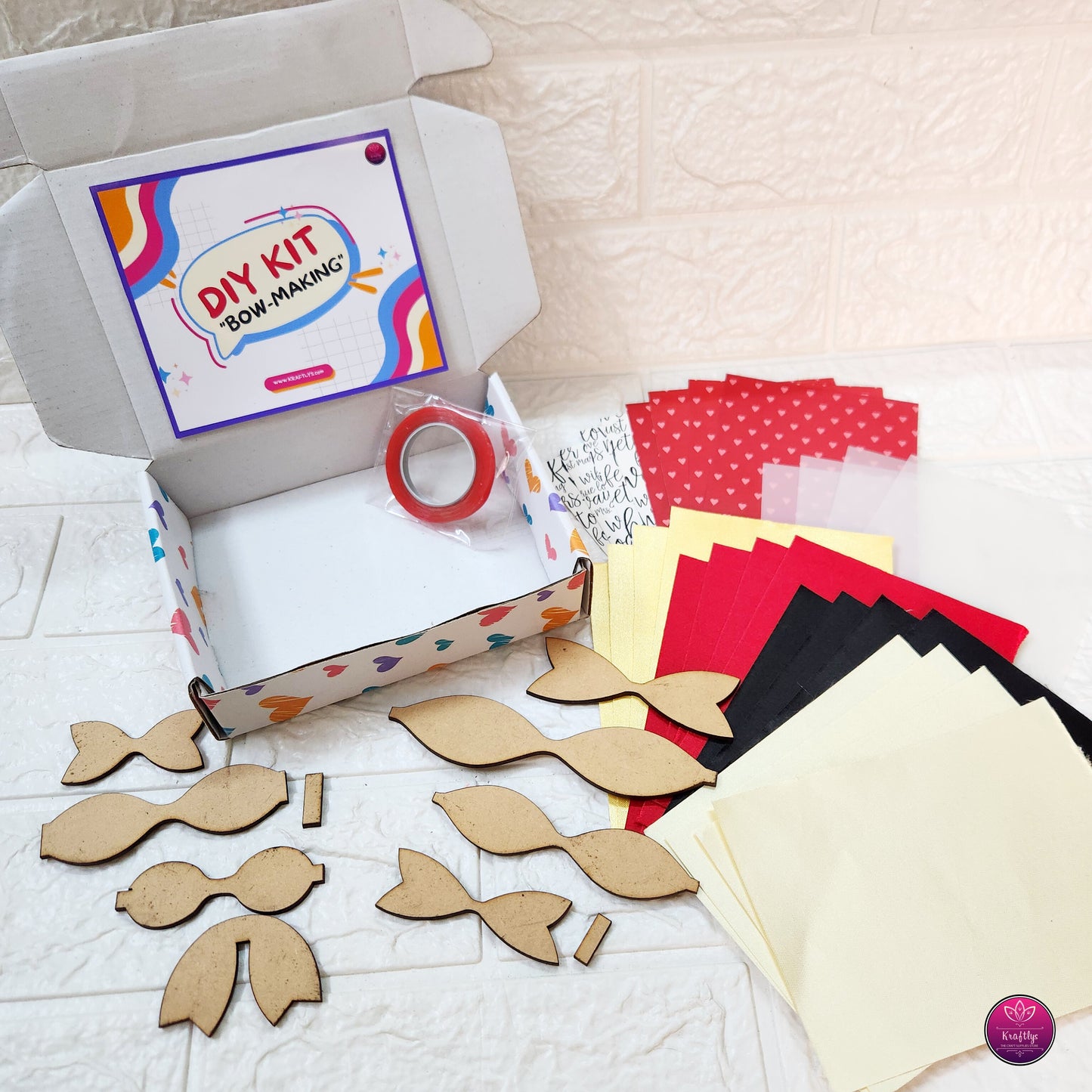 DIY bow making kit with pre-cut bow mdf templates colorful paper sheets double-sided tape