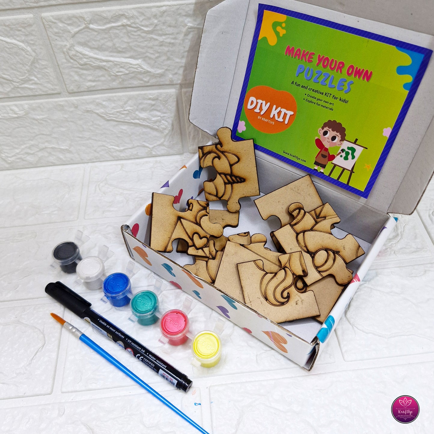 Make your own puzzles DIY kit with wooden puzzle pieces and paint supplies kids craft creative learning painting kit diy easy engaging activity children