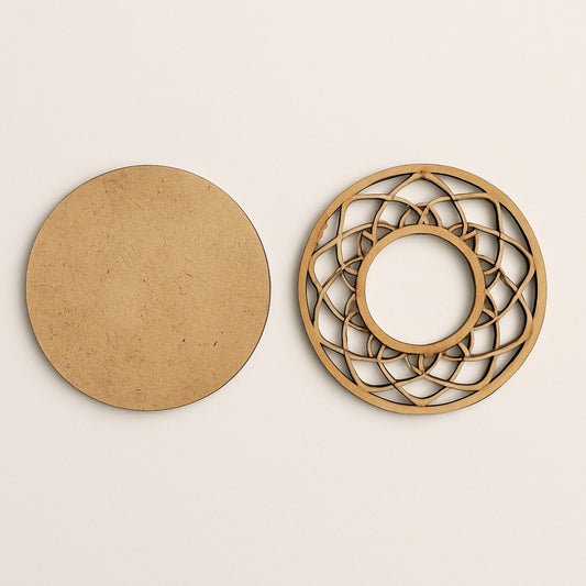 Round Mandala MDF Wooden Diwali Decorative T Light Holder - 2 Layered