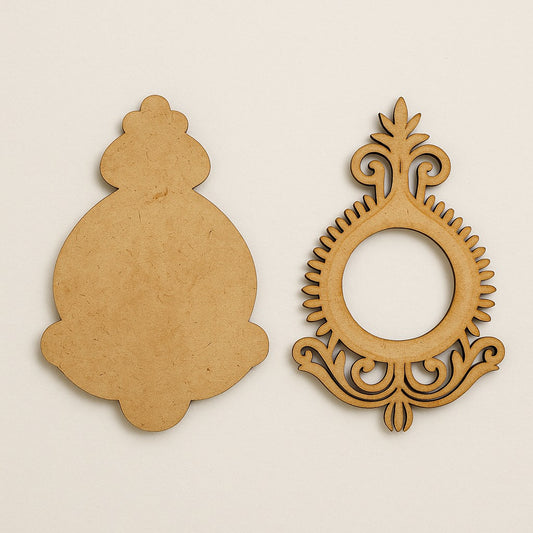 Diya Shaped MDF Wooden Diwali Decorative T Light Holder - 2 Layered