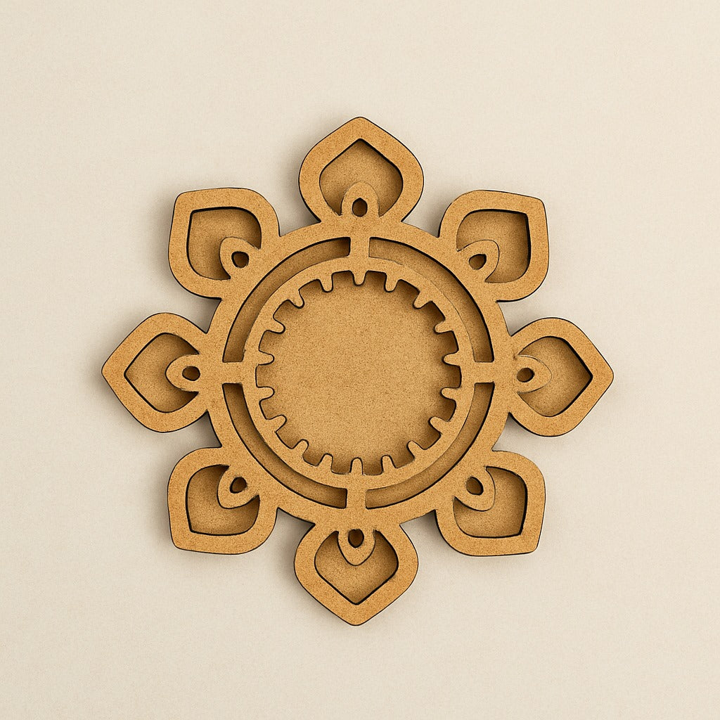 Lotus Shaped MDF Wooden Diwali Decorative T Light Holder - 2 Layered