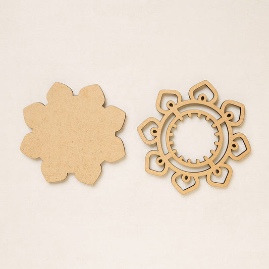 Lotus Shaped MDF Wooden Diwali Decorative T Light Holder - 2 Layered