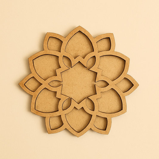 Round Floral MDF Wooden Diwali Decorative T Light Holder - 2 Layered