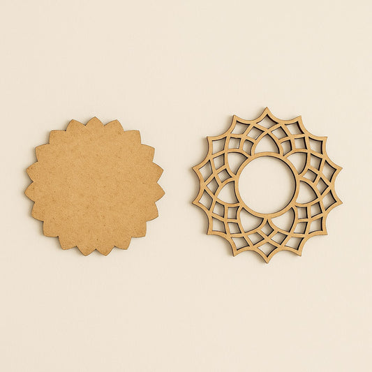 Floral Mandala MDF Wooden Diwali Decorative T Light Holder - 2 Layered