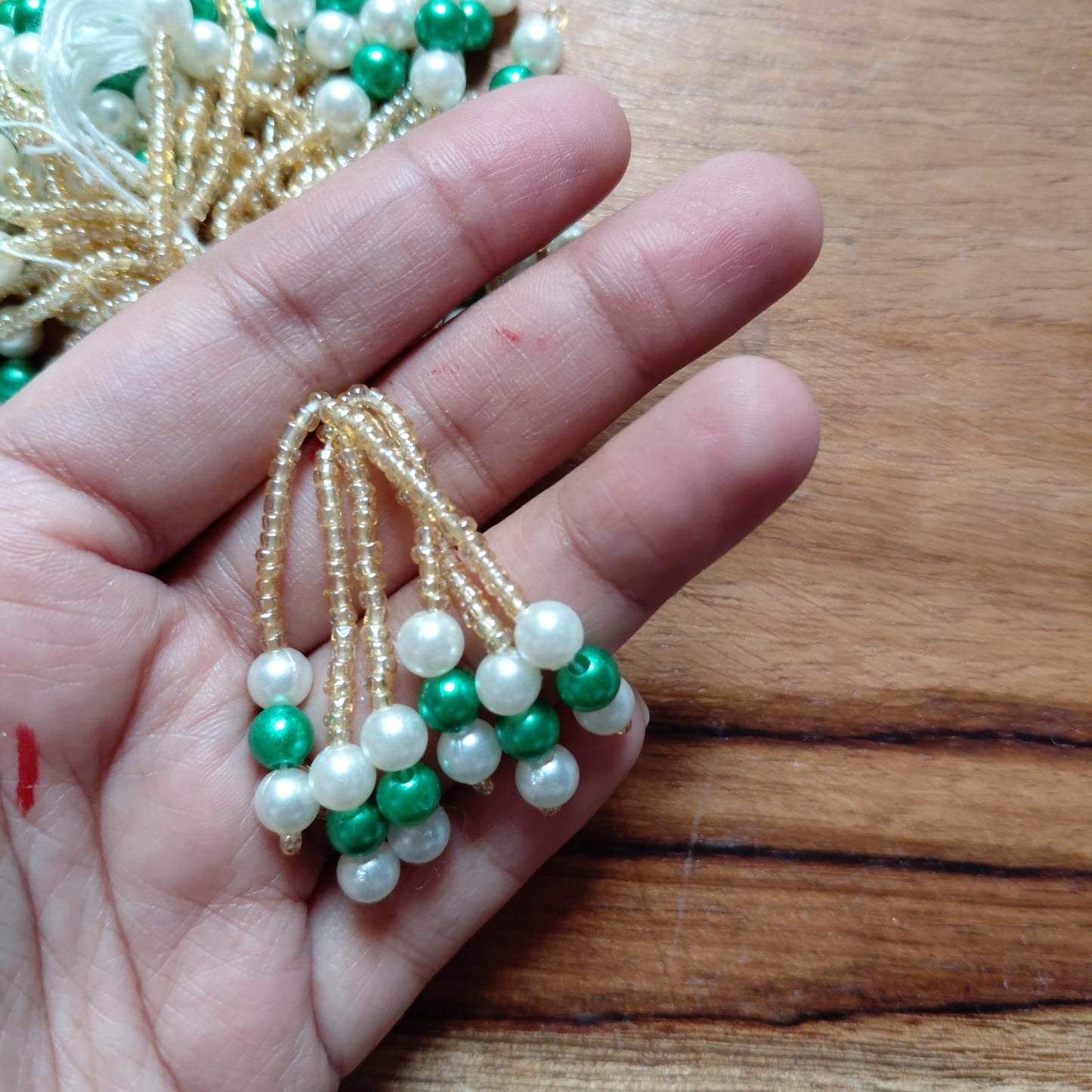 Cute Pearls with crystal Tassel Latkan Diwali Decoration 10 pcs - Moti Beads Latkans for Jewellery and Crafts