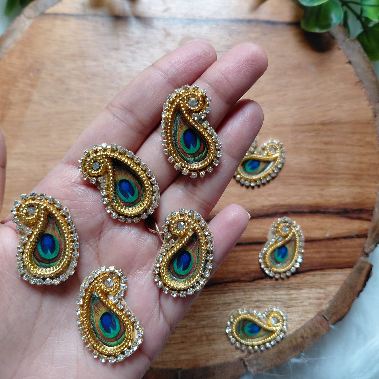 Ethnic MorPankh Peacock Feather Patch small 5pcs - Elegant HandCrafted Diwali DIY Booti Decoration