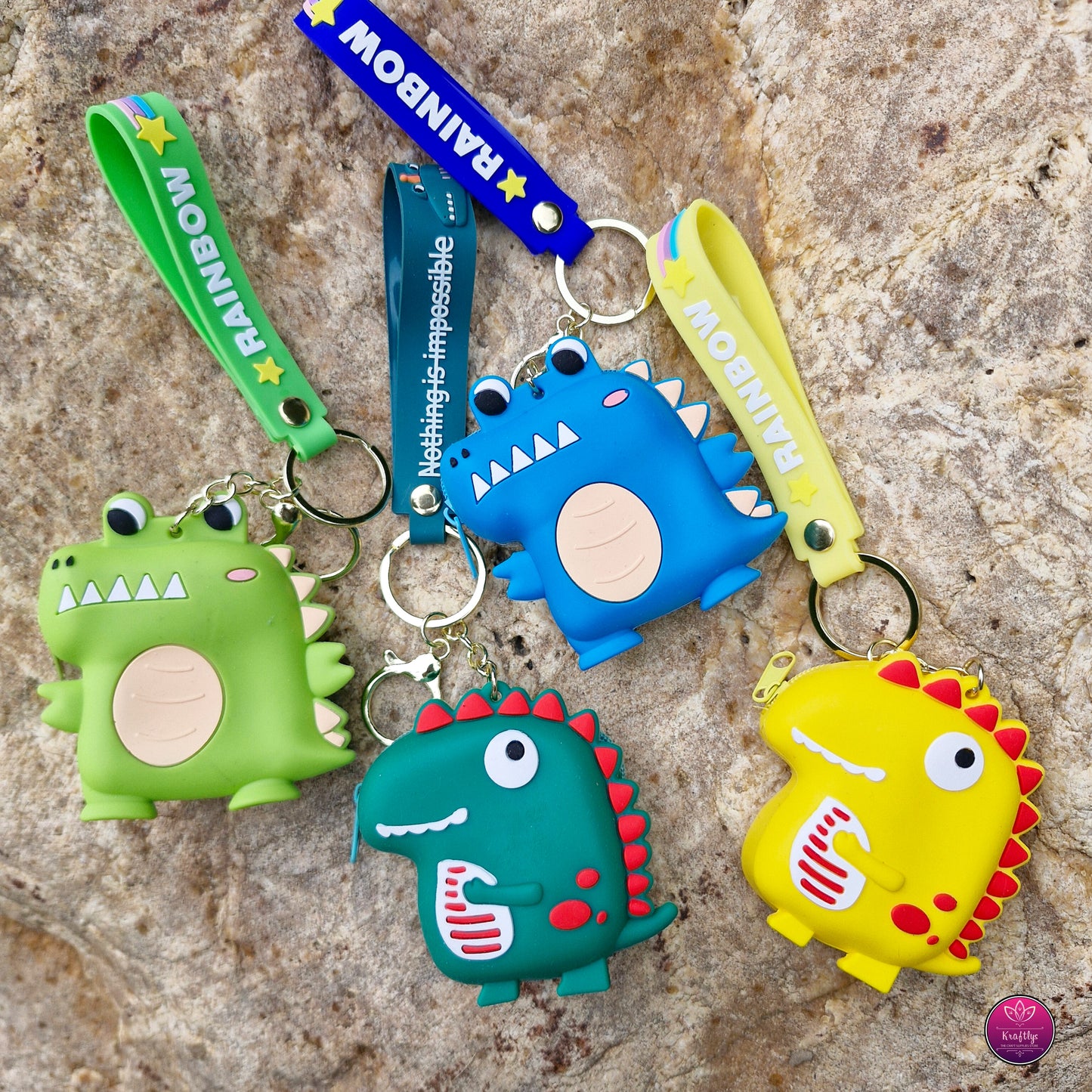 CUTE DINO SILICON POUCH KEYCHAIN