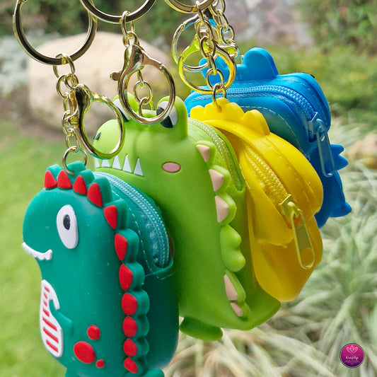 CUTE DINO SILICON POUCH KEYCHAIN