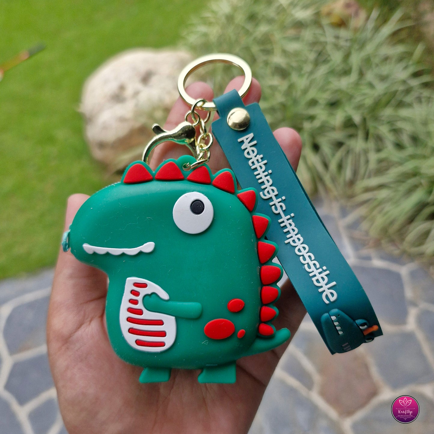 CUTE DINO SILICON POUCH KEYCHAIN
