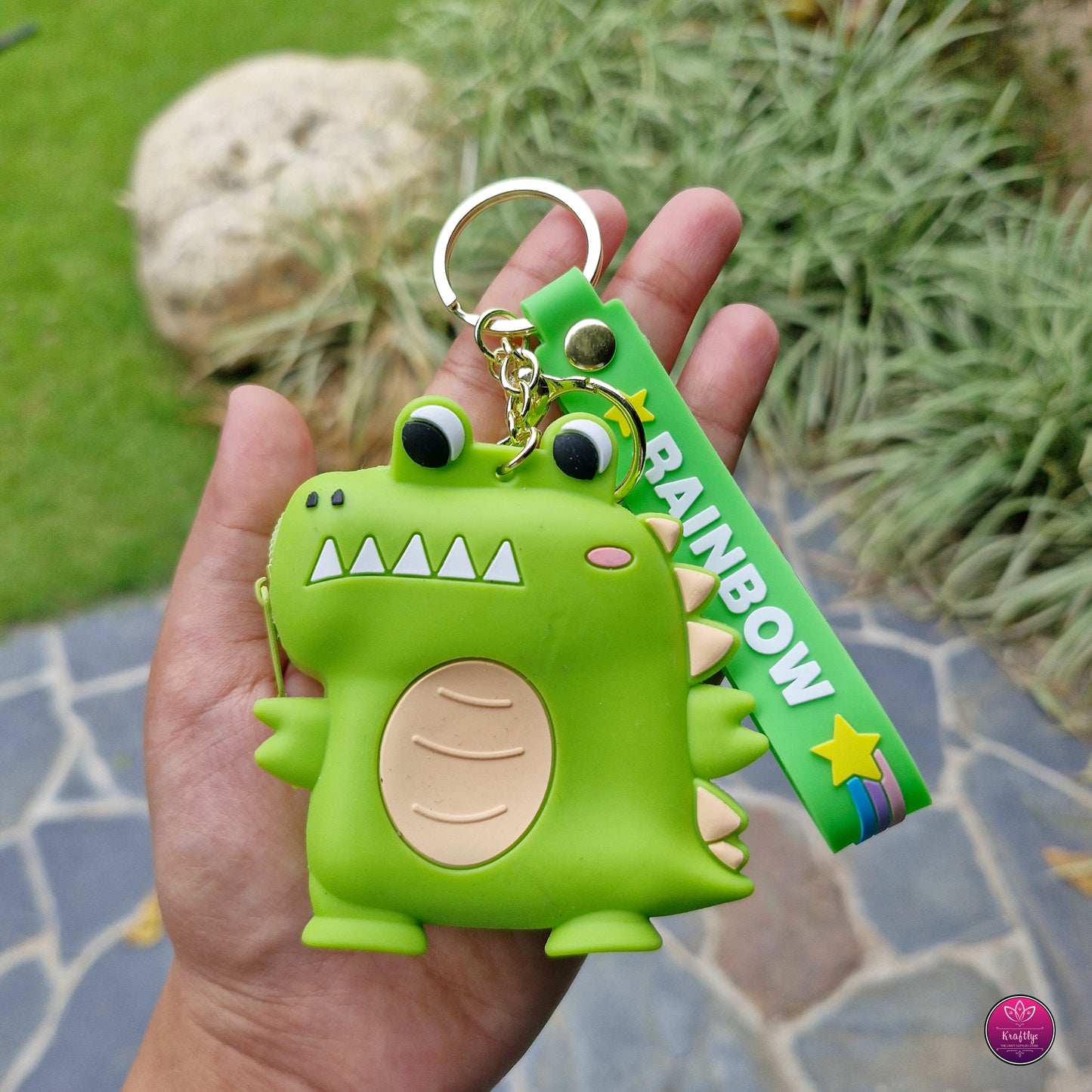 CUTE DINO SILICON POUCH KEYCHAIN