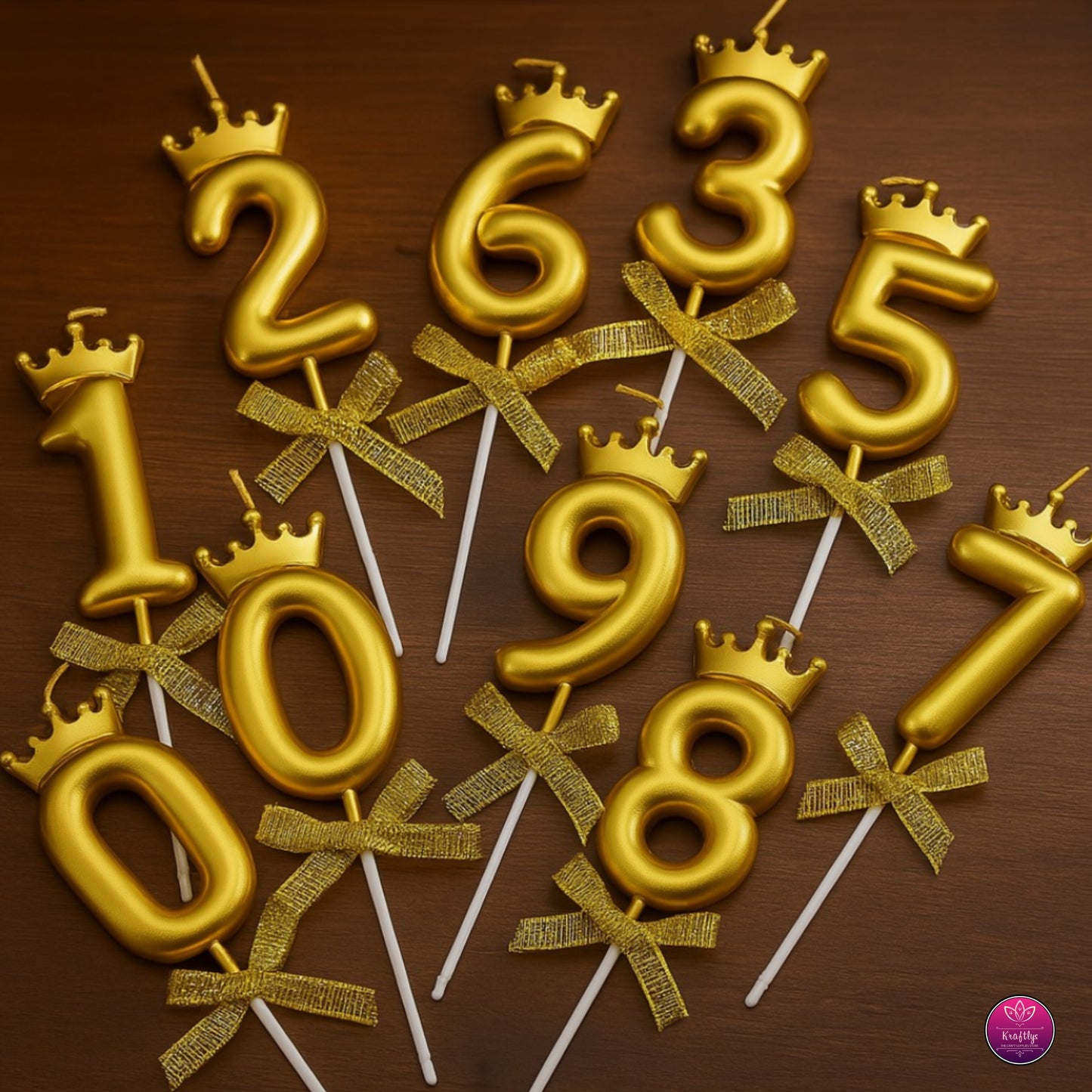 Gold Metallic Number Candle Cake Topper – Birthday Decoration for Cakes