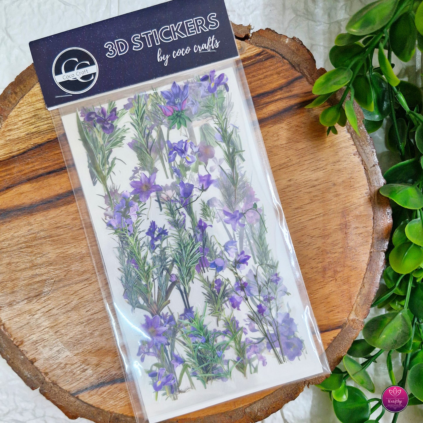 Set of 6 - CUTE TRANSPARENT PINTERESTY FLORAL STICKER - PURPLE FLOWERS