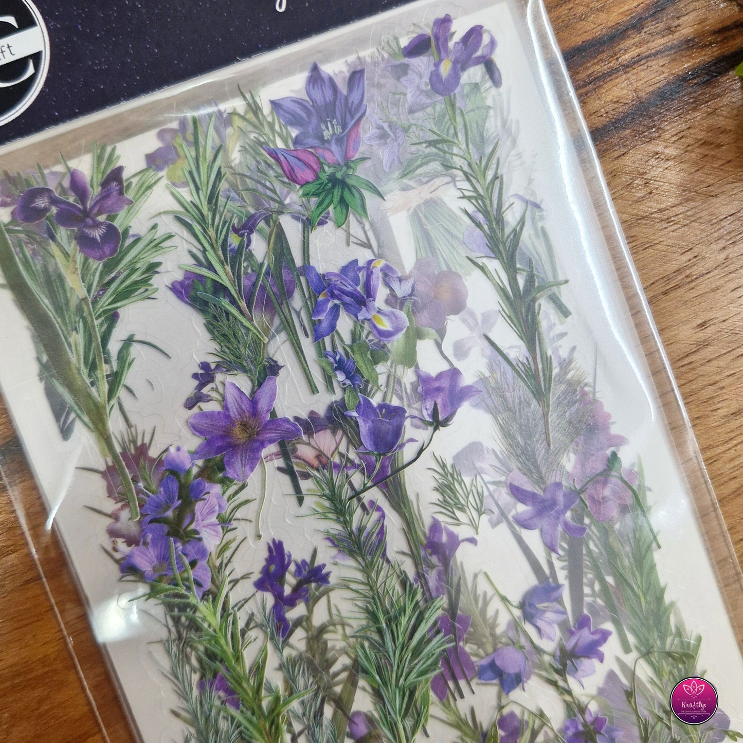 Set of 6 - CUTE TRANSPARENT PINTERESTY FLORAL STICKER - PURPLE FLOWERS