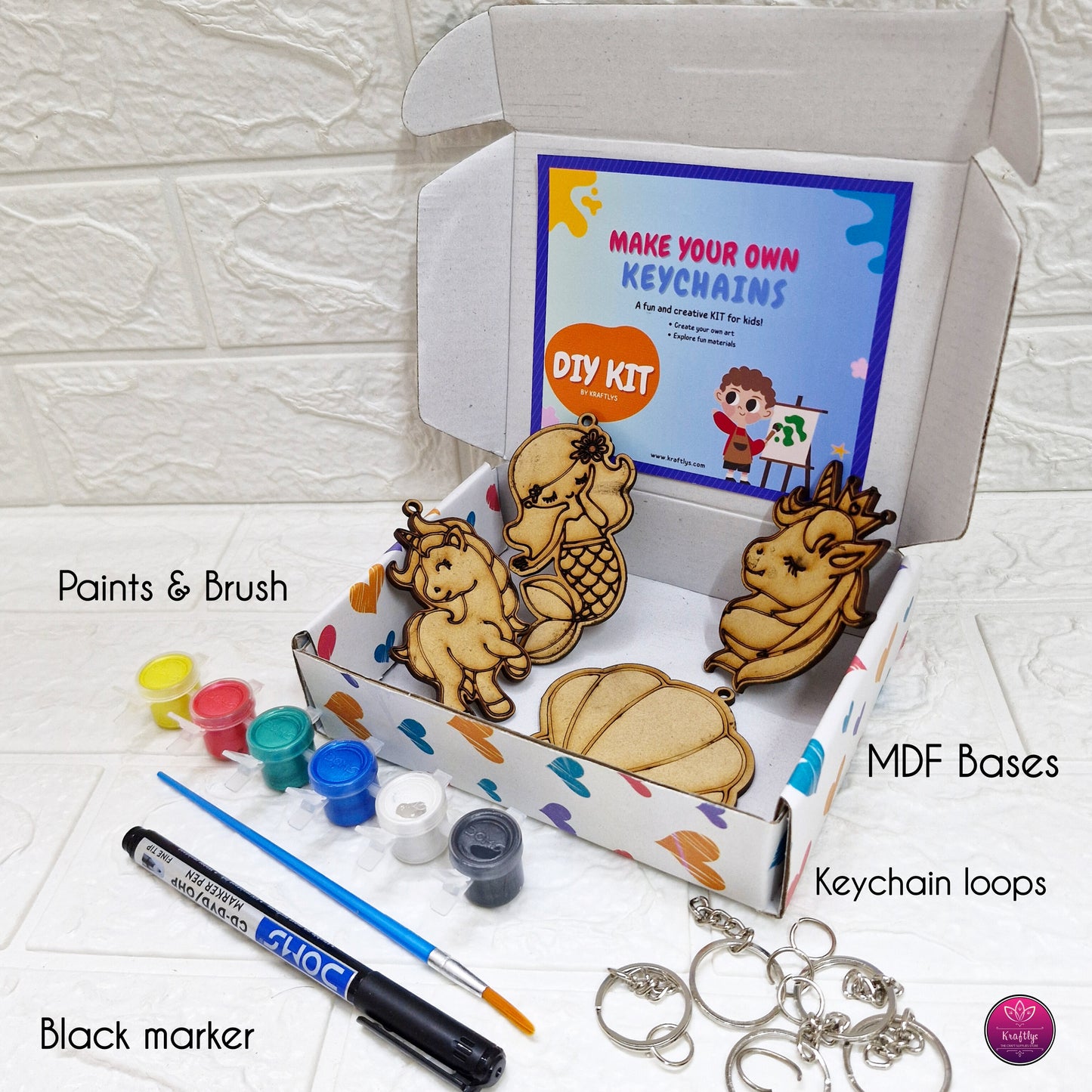 DIY Wooden Keychain Painting Kit for Kids – Unicorn & Mermaid (Creative Art & Craft Set)