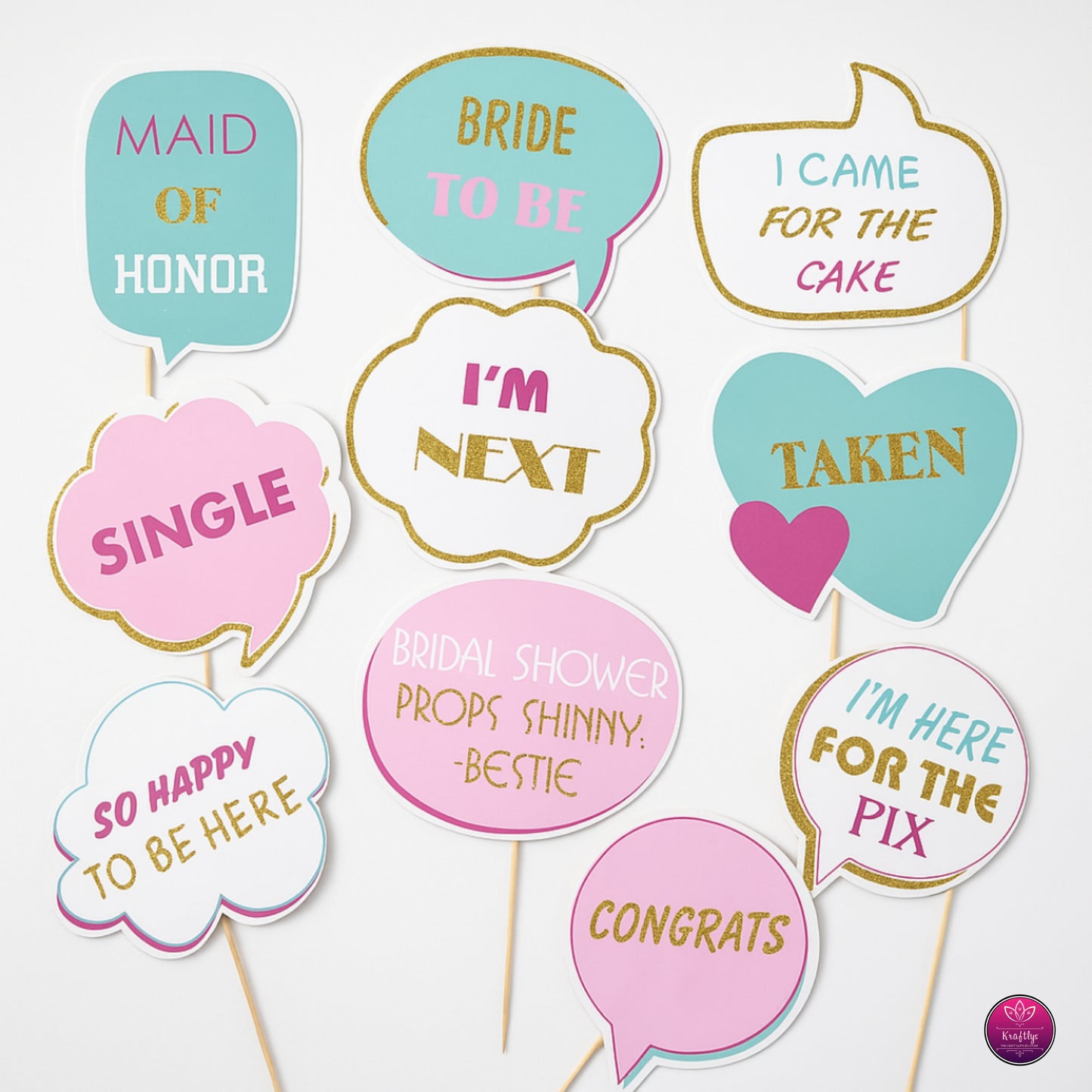 Bridal Shower Photo Booth Props – 10-Piece Bachelorette Party Decoration Set