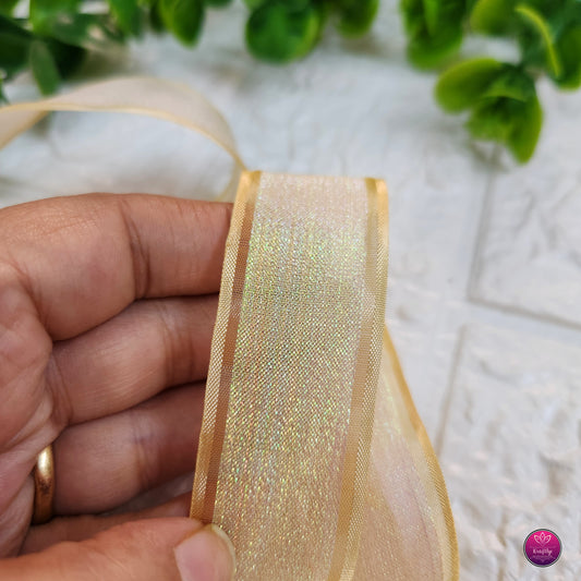 Golden Sheer Net Tissue Ribbon - Decorative Ribbon for Gift Wrapping, Crafts & Events