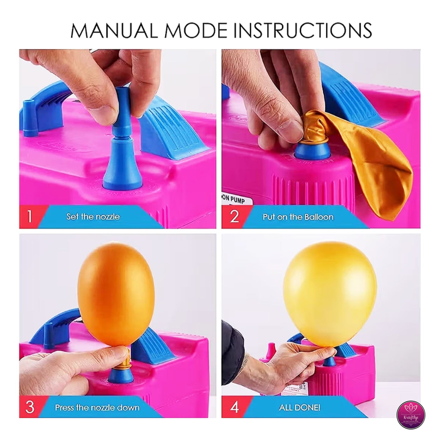 Electric Balloon Pump Machine – Dual Nozzle Inflator for Party Decoration, Fast & Easy Balloon Blower (Auto & Semi-Auto Mode)