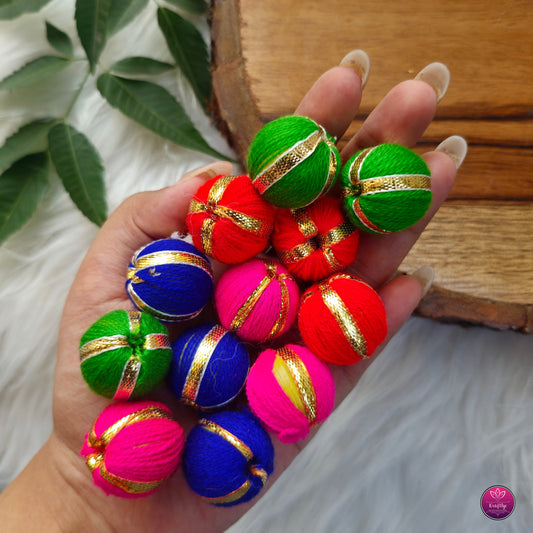 Assorted Colorful Gota Thread Balls 20mm Diwali Decoration 12pcs - DIY Jewellery and Crafts