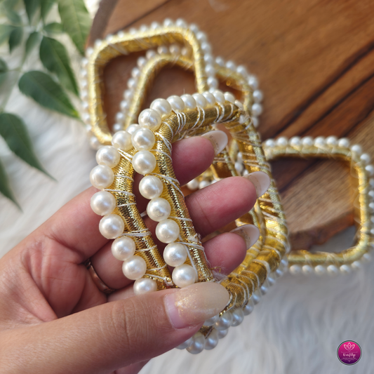 White Pearl & Gota Square Bangle Ring Diwali Decoration 5 pcs - Moti Bangles for Diwali DIY and Crafts