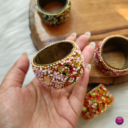 Decorative Beads Embellishment Tea Light Holders 2pc - Handcrafted Floral Diwali Decorative T Light Holder