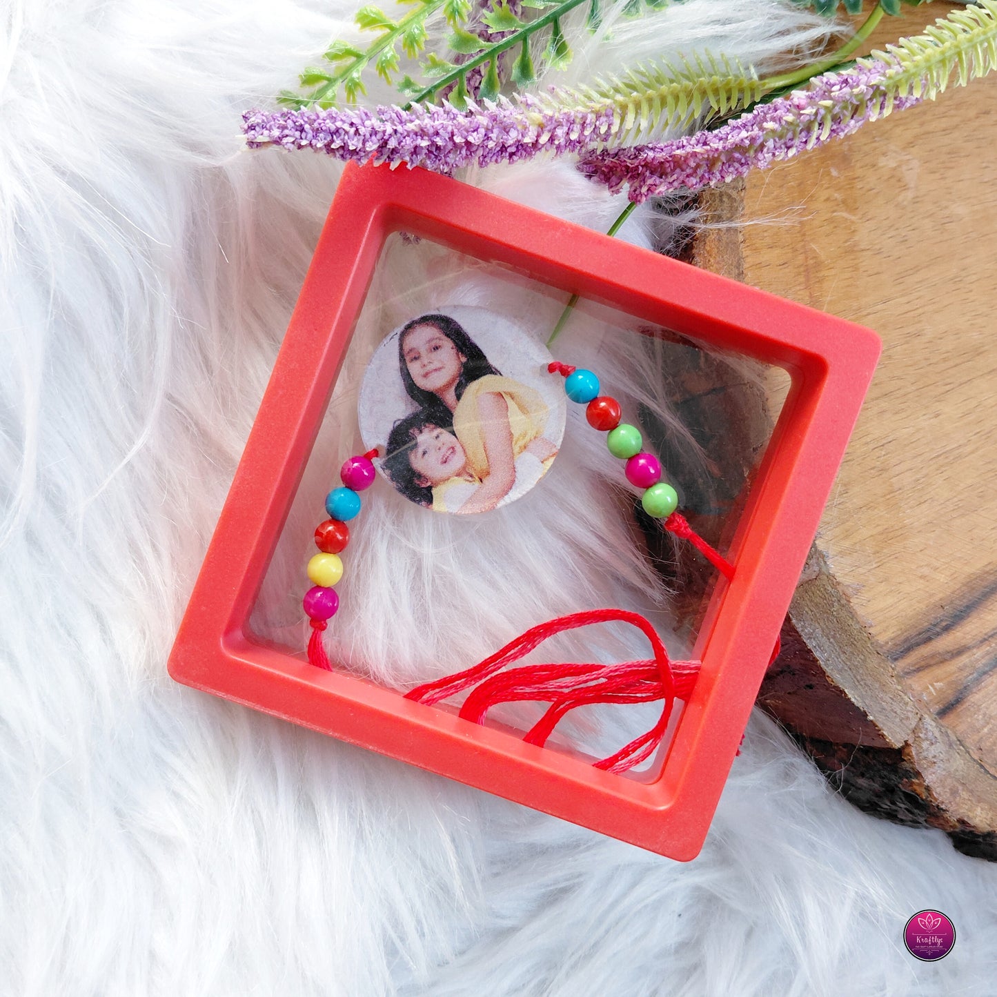 Personalized Acrylic Photo Rakhi Colorful Beads- Custom Picture Rakhi