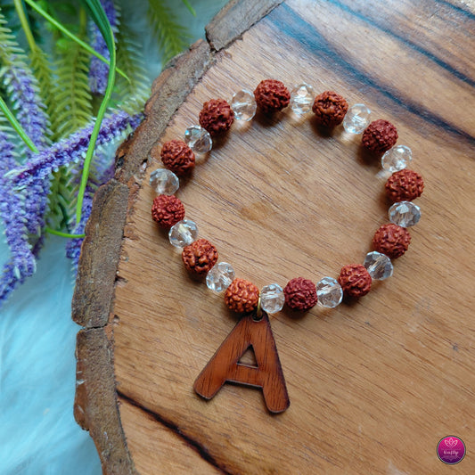 Personalized Alphabet Charm Rudraksh Bracelet- Custom Initial Rakhi