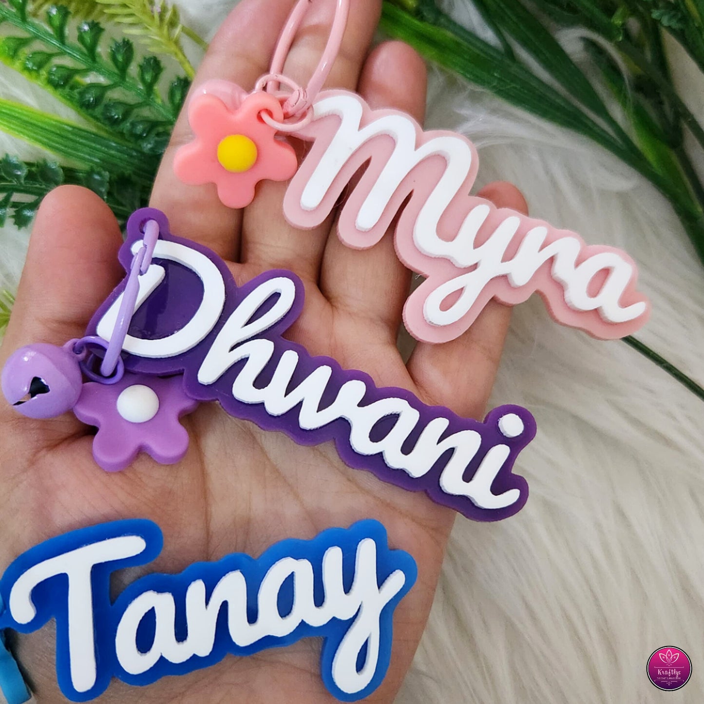 Personalized Floral Name Bag Charms for Kids