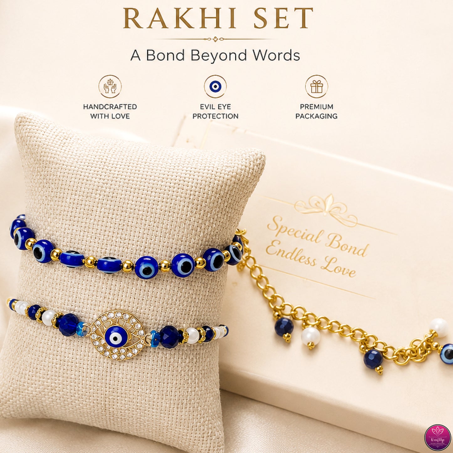 Premium Evil Eye Bhai Bhabhi Rakhi Bracelet Set