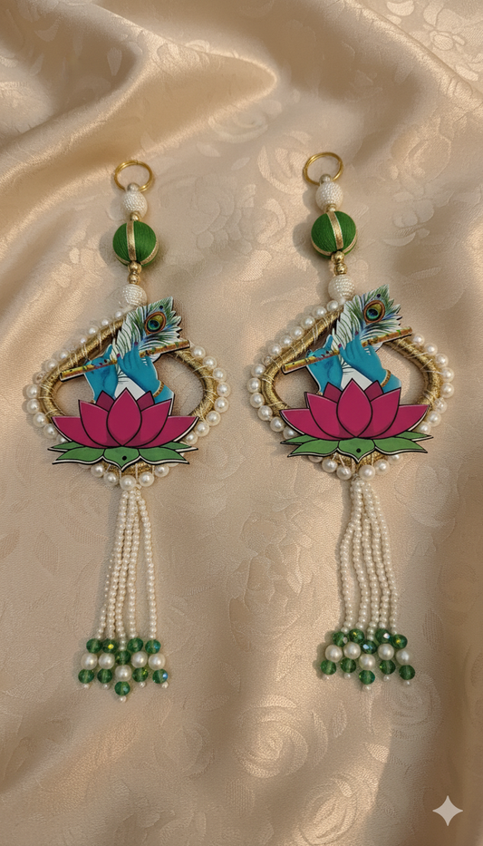 Ethnic MDF Peacock Feather Shubh Laabh Handmade Decorative Latkan for Diwali – Door Hanging Toran for Festive Home Décor
