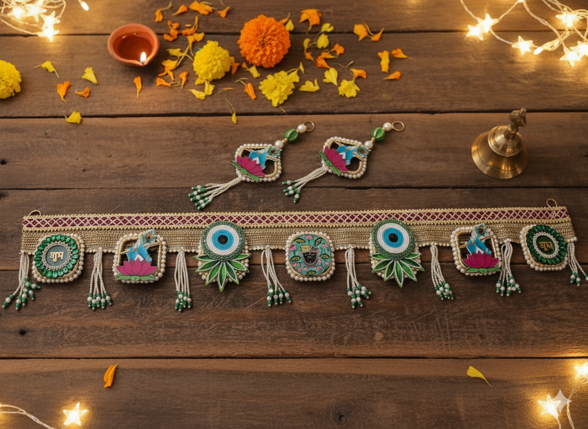Premium Pink & Green Ethnic Handmade Decorative Bandhanwar for Diwali – Door Hanging Toran for Festive Home Décor