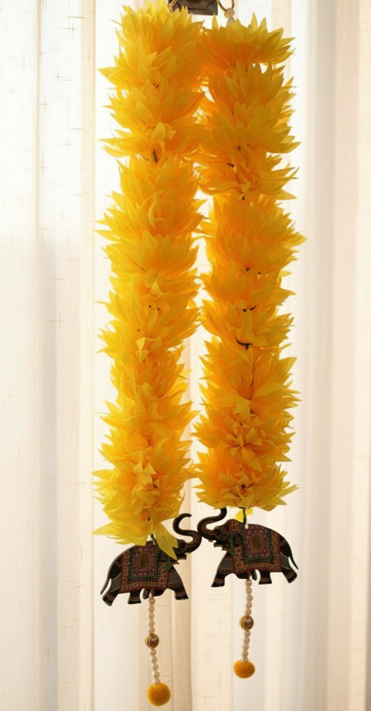 Yellow Floral & Pichwai Elephant Handmade Decorative Latkan for Diwali – Door Hanging Toran for Festive Home Décor