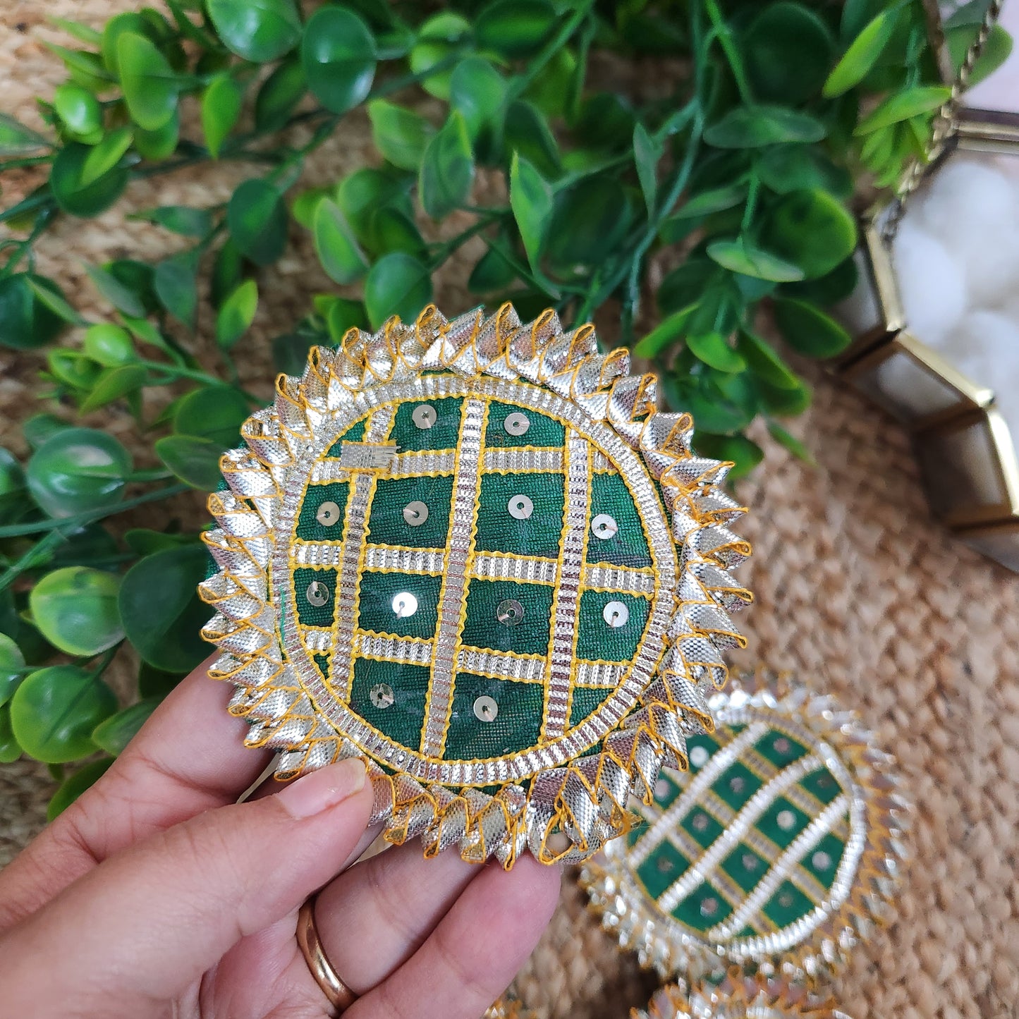Round Gota Buti 2pc - Handcrafted Floral Gota Patti Embroidered Diwali Decorative Patch