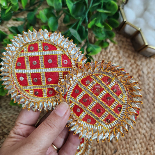 Round Gota Buti 2pc - Handcrafted Floral Gota Patti Embroidered Diwali Decorative Patch