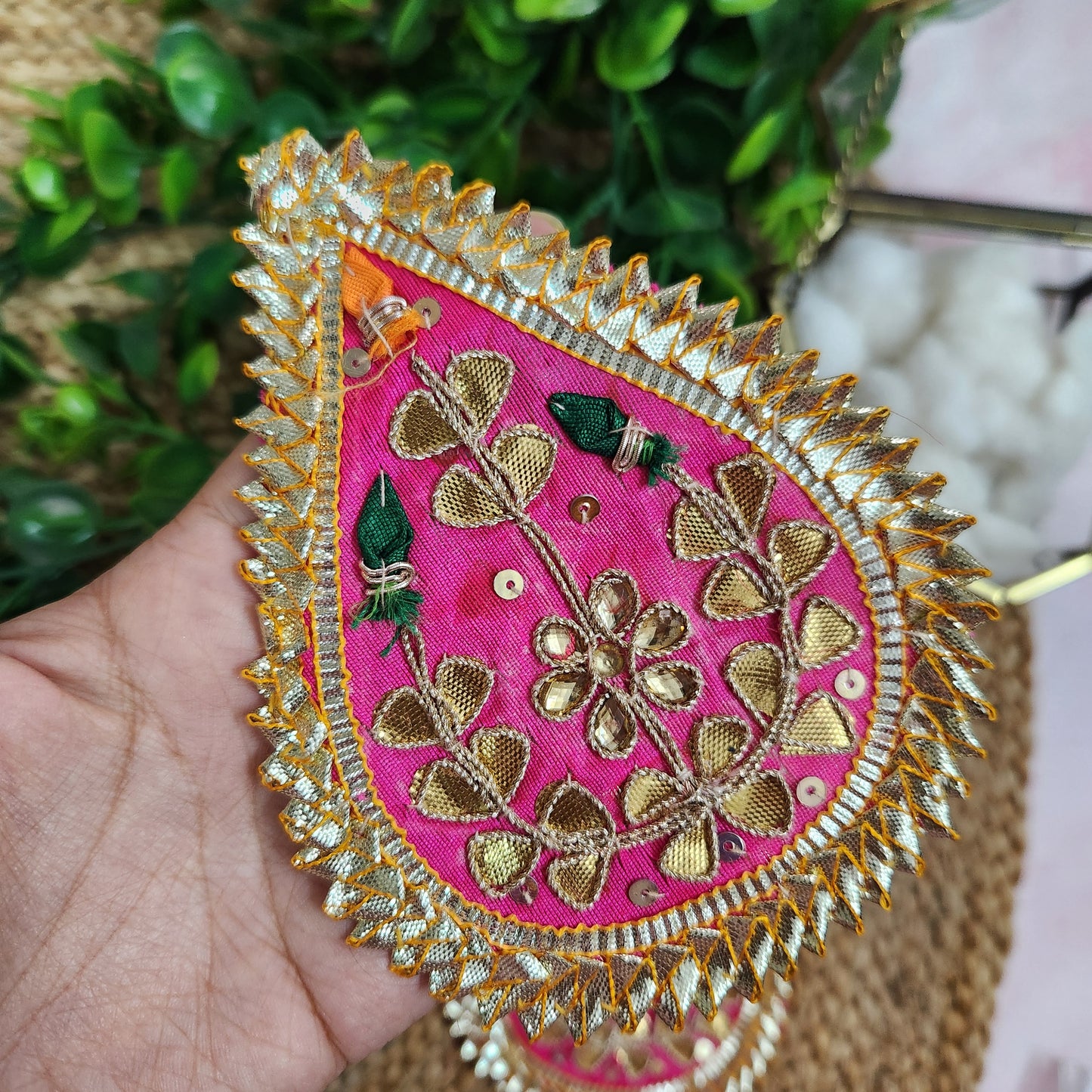Drop Leaf Buti 2pc - Handcrafted Floral Gota Patti Embroidered Diwali Decorative Patch