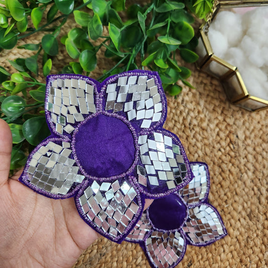 Lotus Beads & Mirror Flower Booti Patch 2pc - Handcrafted Floral Diwali Decorative T Light Holder