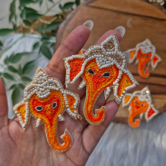 Emroidered & Beaded Ganesh Ji Patch 2pcs - Elegant HandCrafted Diwali DIY Booti Decoration