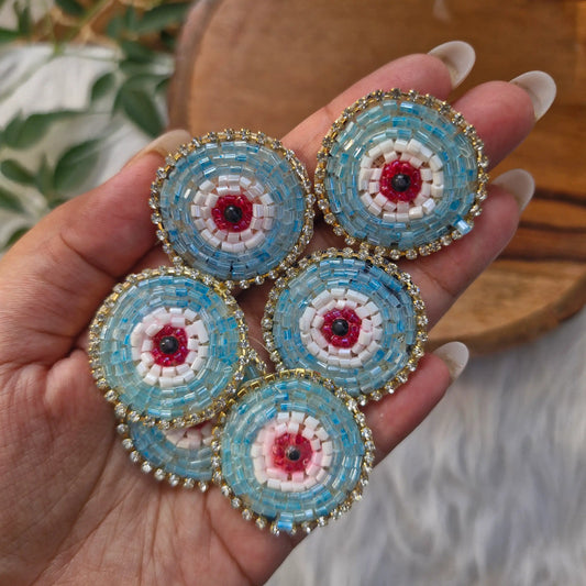Small Beaded Evil Eye Patch 5pcs - Elegant HandCrafted Diwali DIY Booti Decoration