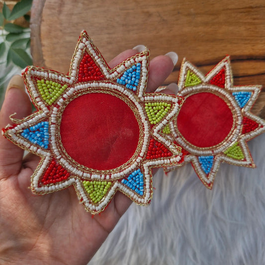 Beaded Red Patch 2pcs - Elegant HandCrafted Diwali DIY Booti Decoration