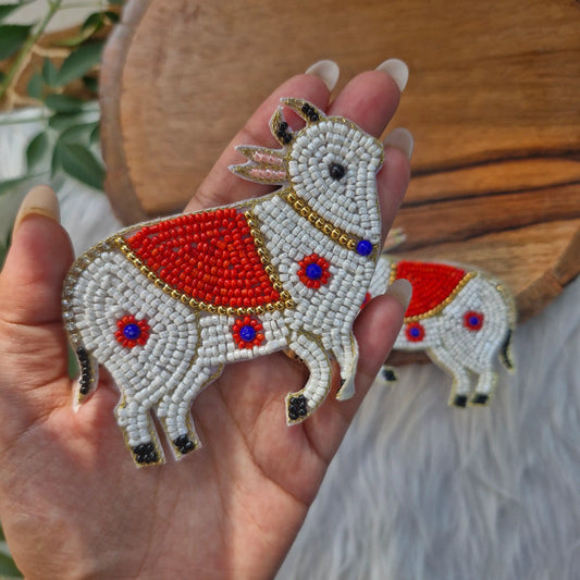 Beaded Pichwai Cow Patch 2pcs - Elegant HandCrafted Diwali DIY Booti Decoration