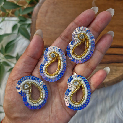 Ethnic Sequins & Pearl Paisley Kairi Patch 5pcs - Elegant HandCrafted Diwali DIY Booti Decoration