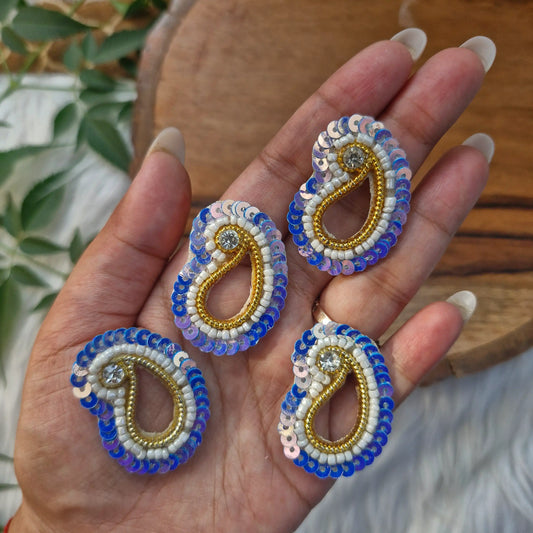 Ethnic Sequins & Pearl Paisley Kairi Patch 5pcs - Elegant HandCrafted Diwali DIY Booti Decoration